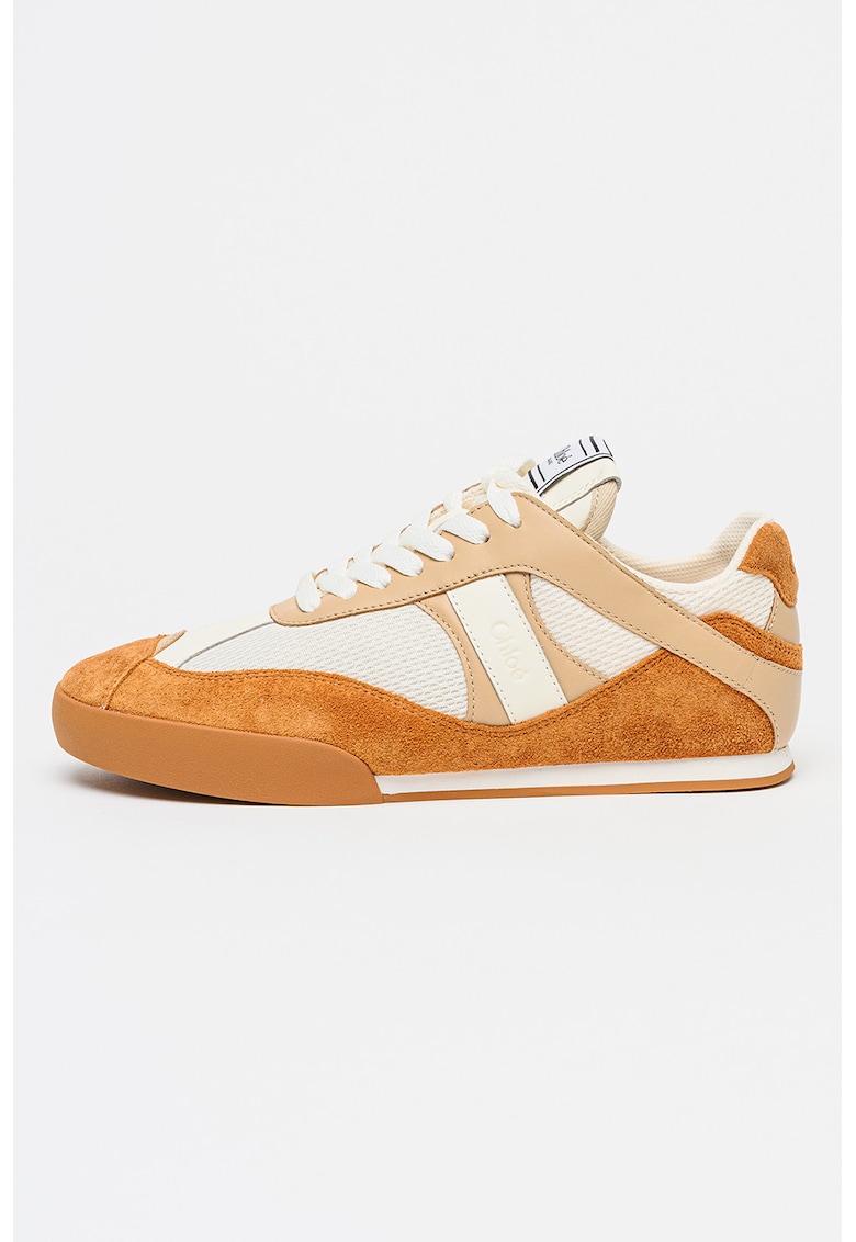 Pantofi sport Kick cu piele intoarsa si insertii din piele - Alb/Caramel