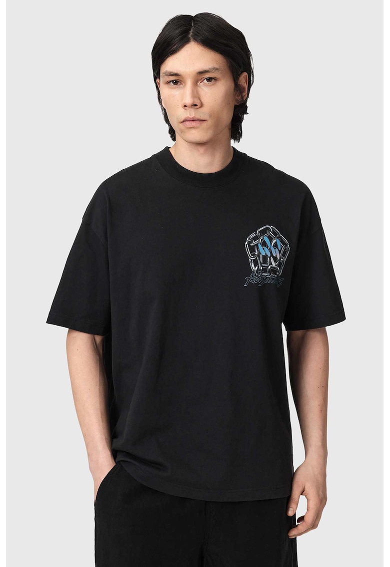 Tricou supradimensionat cu imprimeu grafic - Negru/Gri deschis/Albastru azur