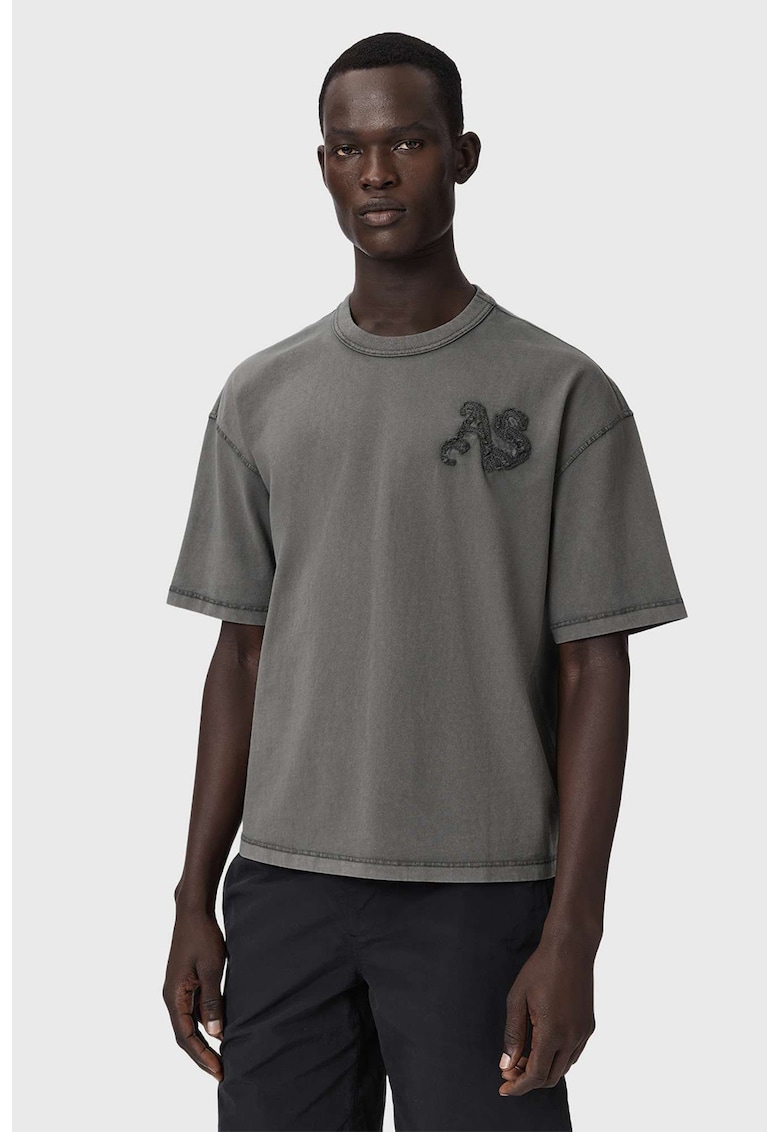 Tricou cu logo si decolteu la baza gatului Insignia - Gri antracit