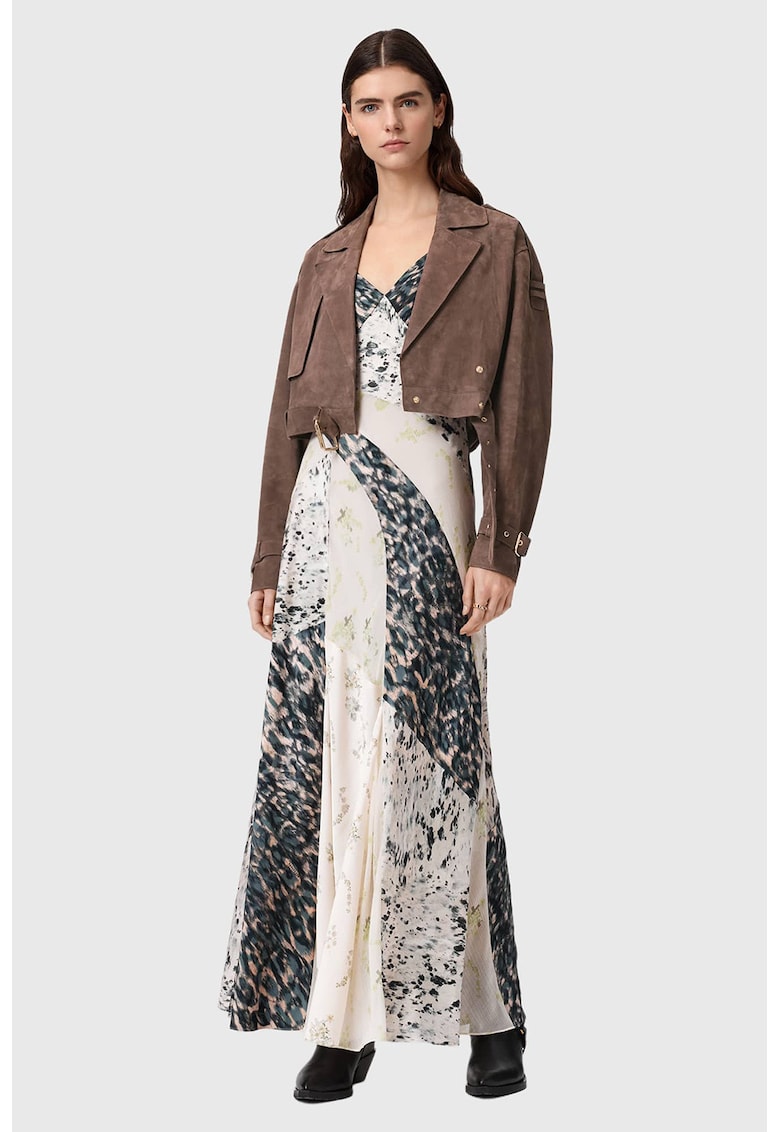 Jacheta crop de piele intoarsa Ophelia - Maro