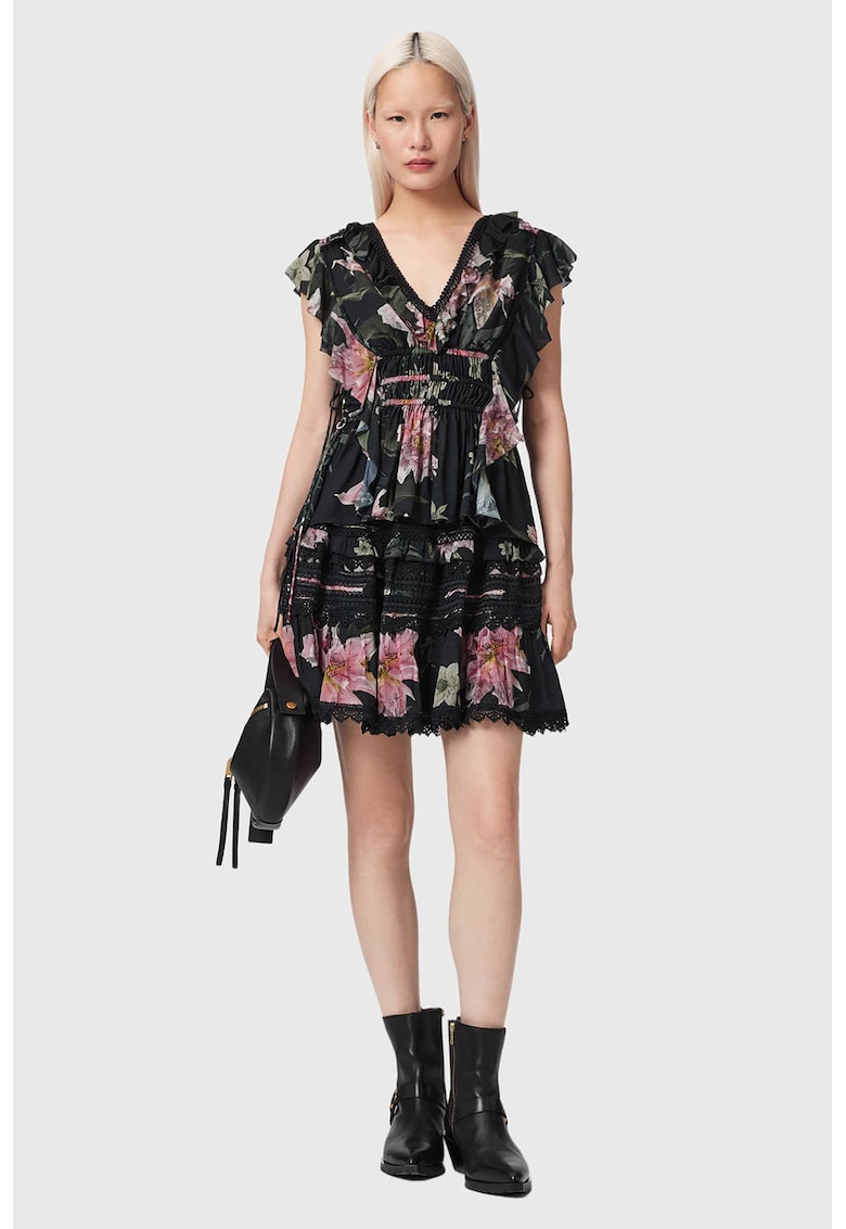 Top din modal cu volane Canto - Negru/Roz
