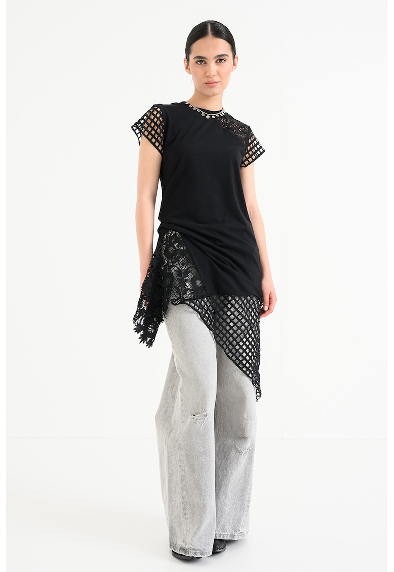 Rochie-tricou de bumbac organic crosetata Zala - Negru