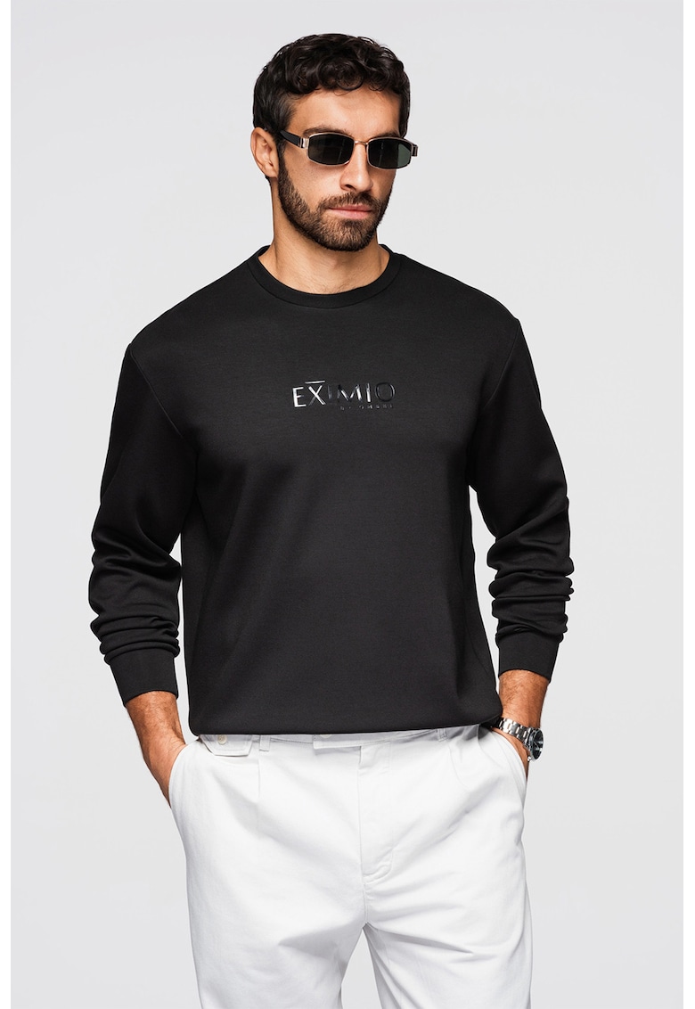 Bluza de trening regular fit cu decolteu la baza gatului - Negru