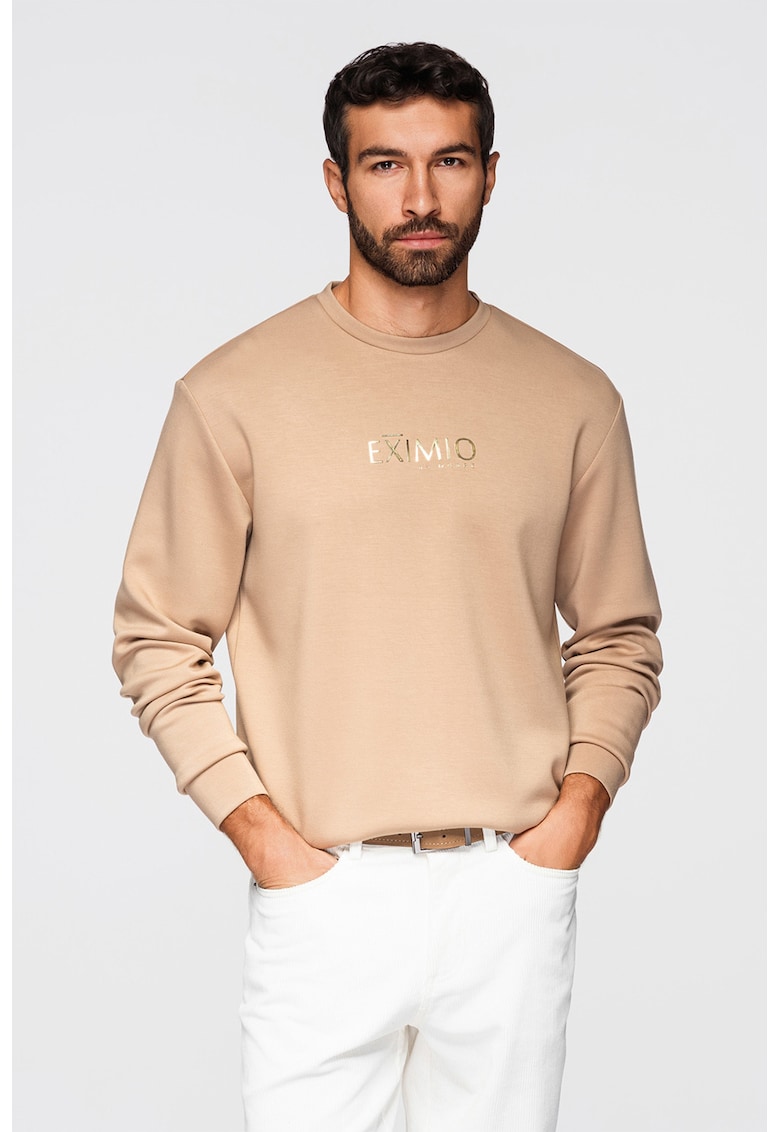 Bluza de trening regular fit cu decolteu la baza gatului - Bej