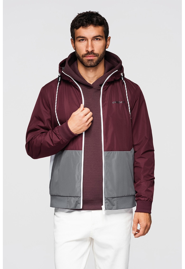 Jacheta cu gluga si captuseala din material fleece - Visiniu/Gri