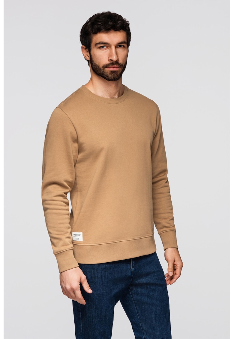 Bluza de trening din bumbac cu decolteu la baza gatului - Maro camel