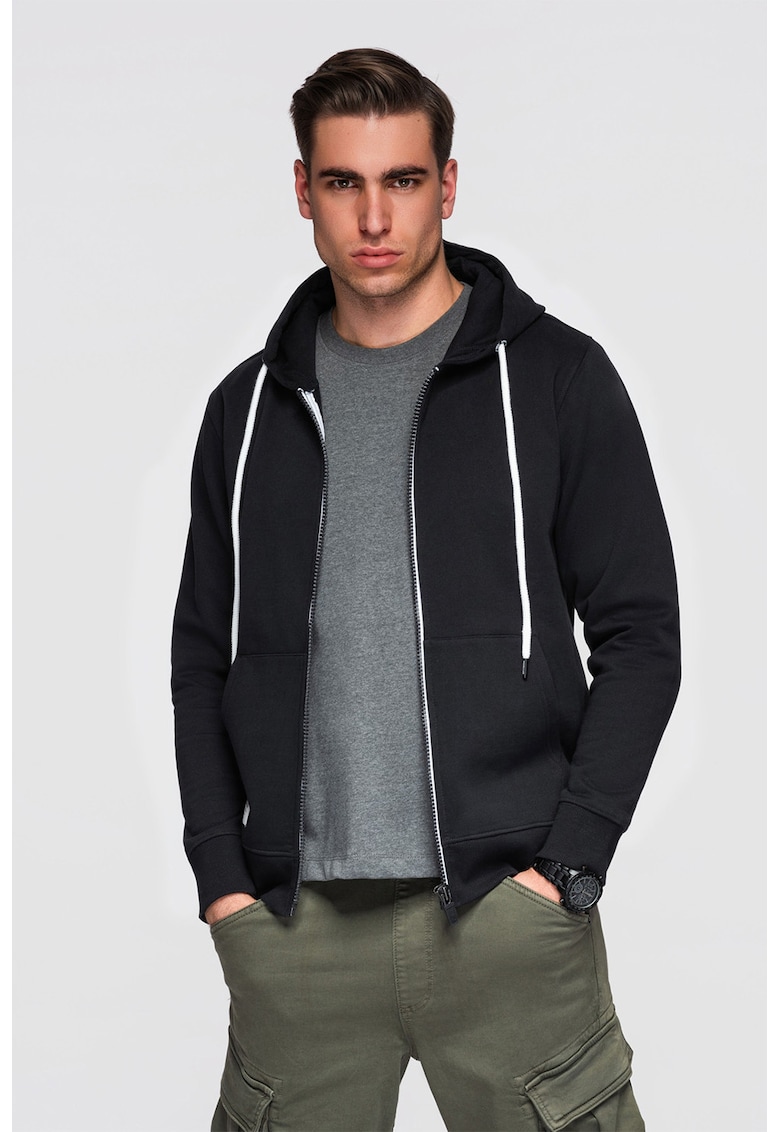 Hanorac regular fit cu buzunare - Negru