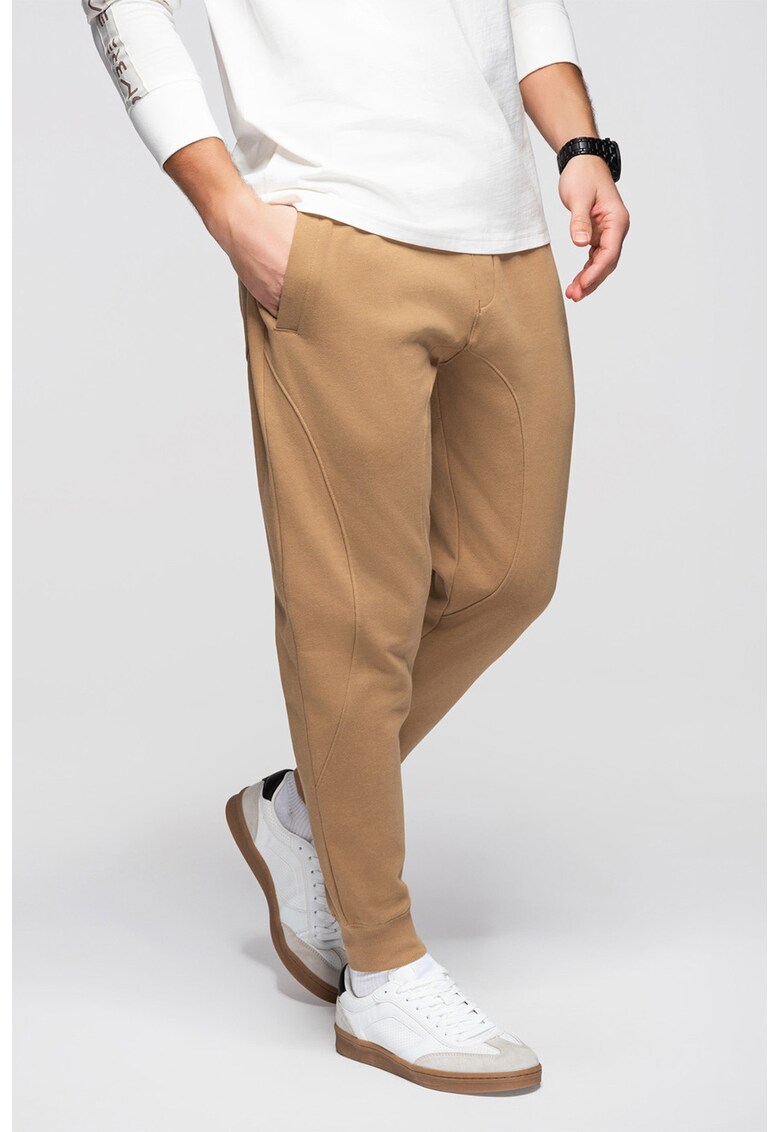Pantaloni de trening din bumbac cu snururi de ajustare - Maro camel