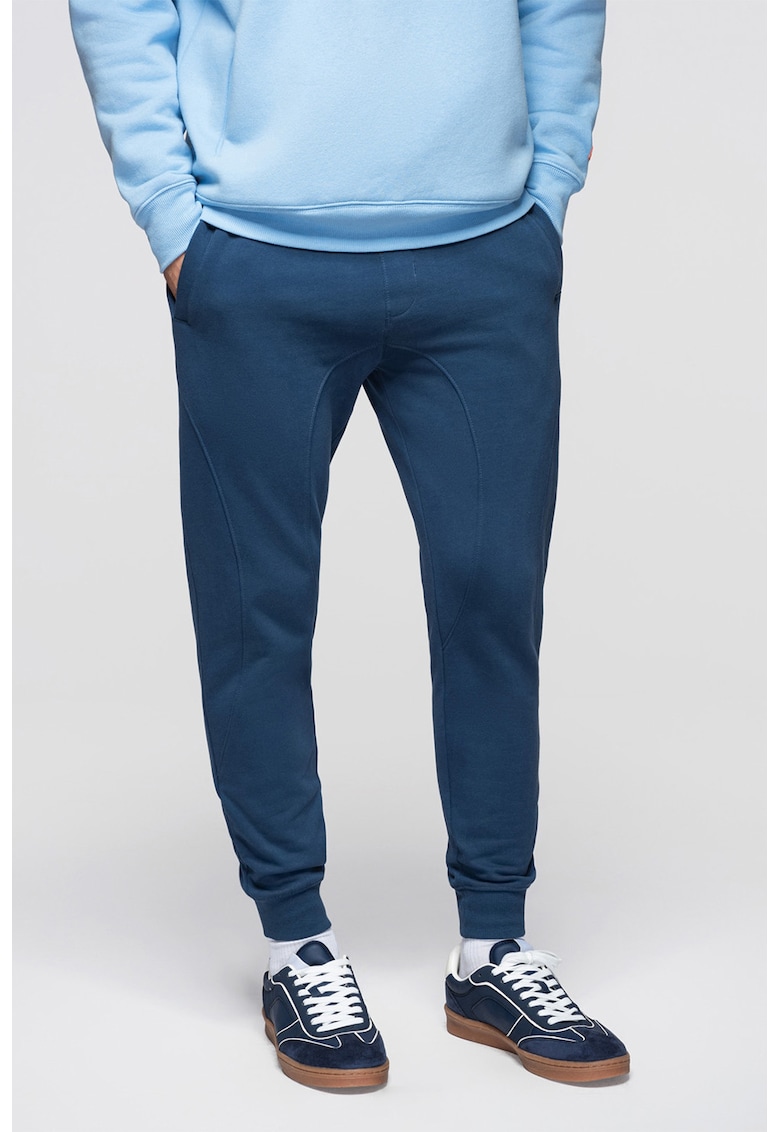 Pantaloni de trening din bumbac cu snururi de ajustare - Albastru inchis