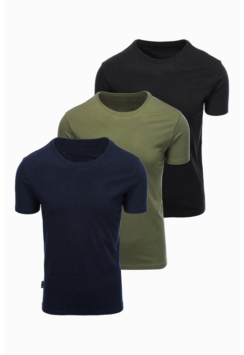 Set de tricouri regular fit din bumbac - 3 piese - Negru/Kaki/Bleumarin
