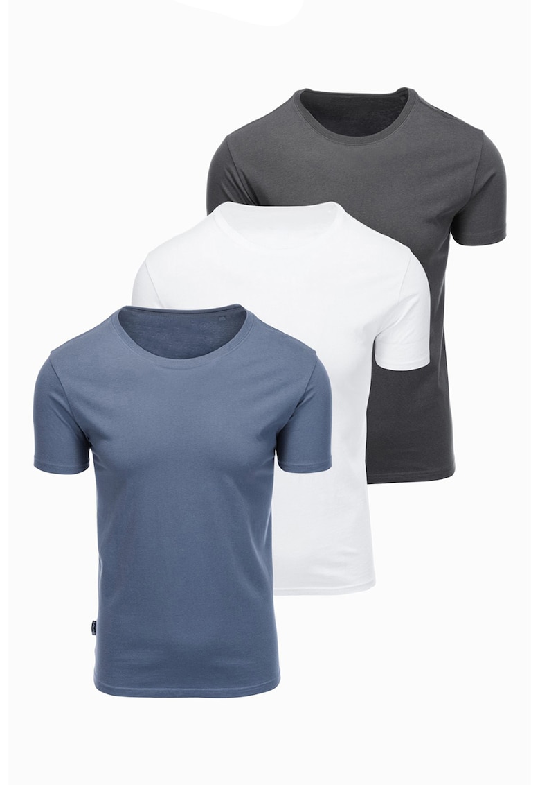 Set de tricouri regular fit din bumbac - 3 piese - Alb/Albastru prafuit/Gri inchis