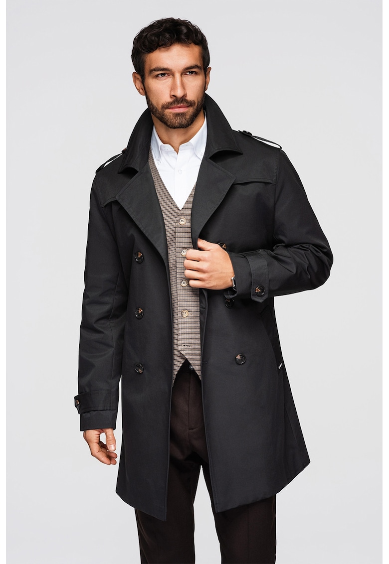 Trenci cu model cu doua randuri de nasturi - Negru