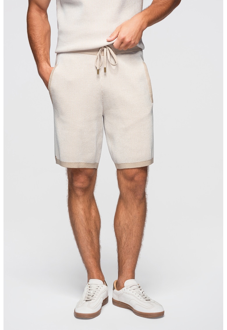 Pantaloni scurti texturati cu snur de ajustare - Bej deschis