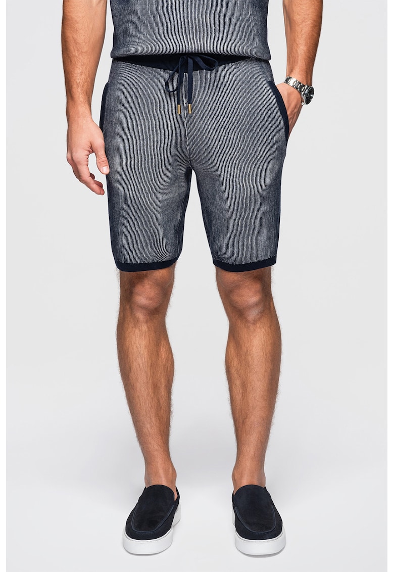 Pantaloni scurti texturati cu snur de ajustare - Bleumarin