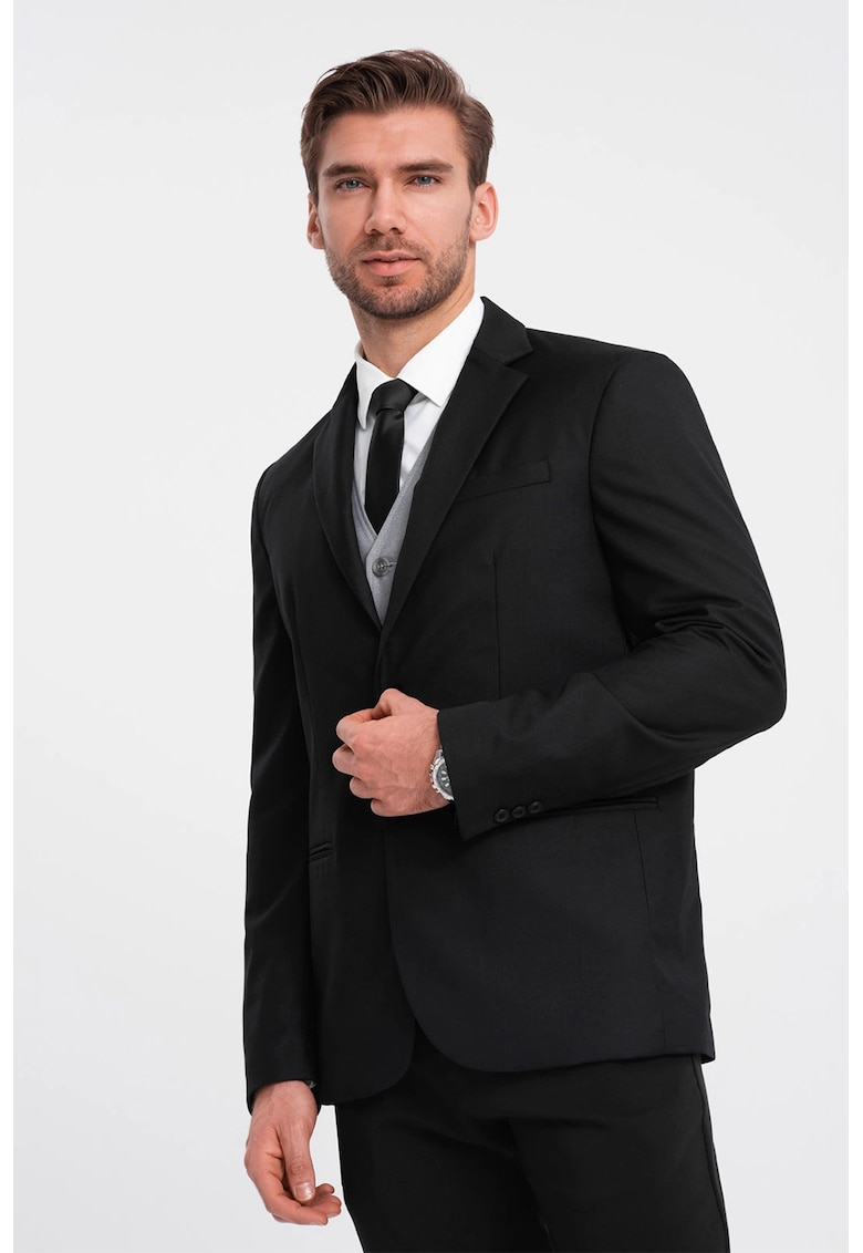 Sacou elegant regular fit cu buzunare cu refilet - Negru