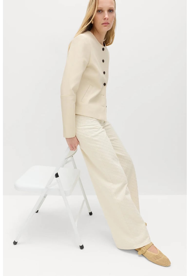 Pantaloni texturati cu croiala ampla - Crem