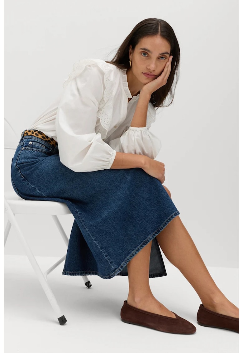 Fusta midi din denim cu slit frontal adanc - Albastru inchis