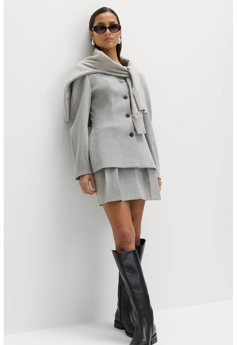 Sacou tailored fit cu maneci bufante - Gri deschis