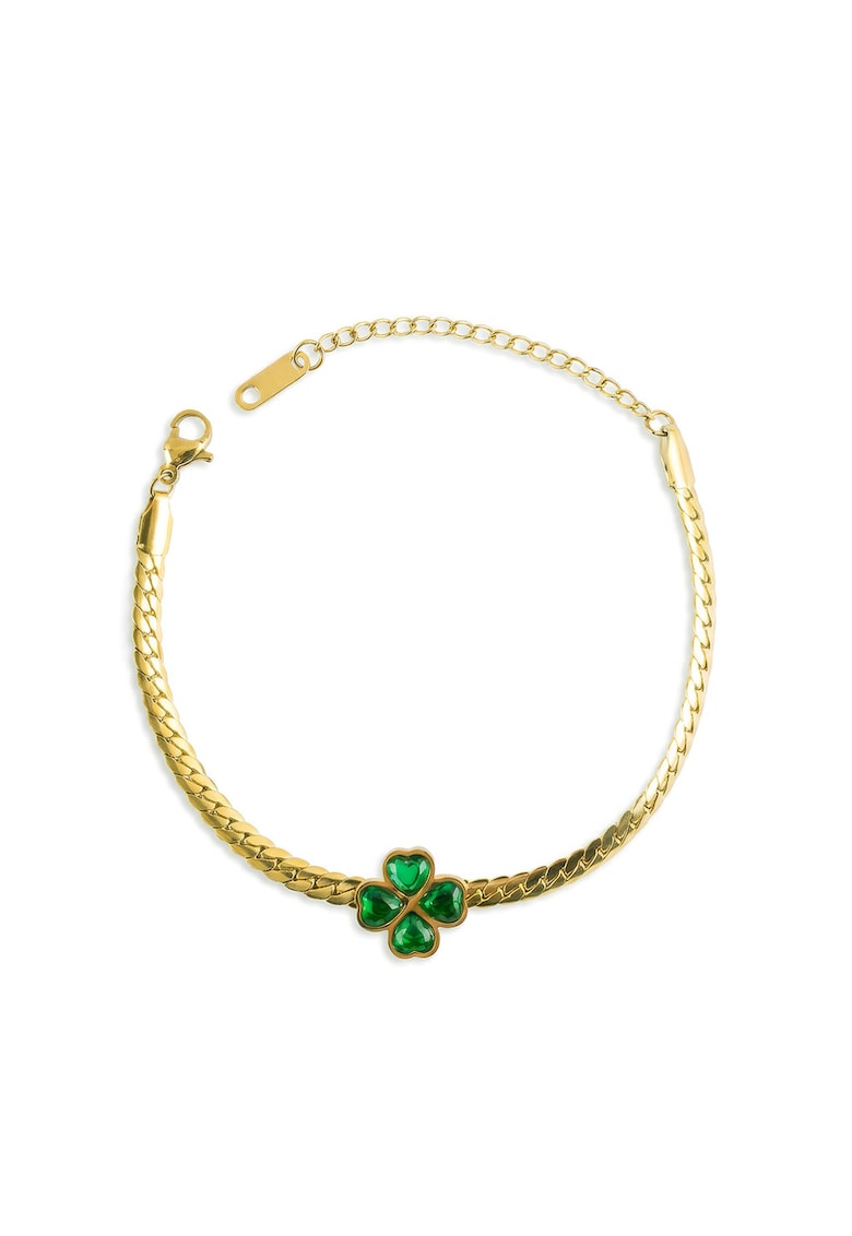 Bratara placata cu aur de 18K - Auriu/Verde aquamarin
