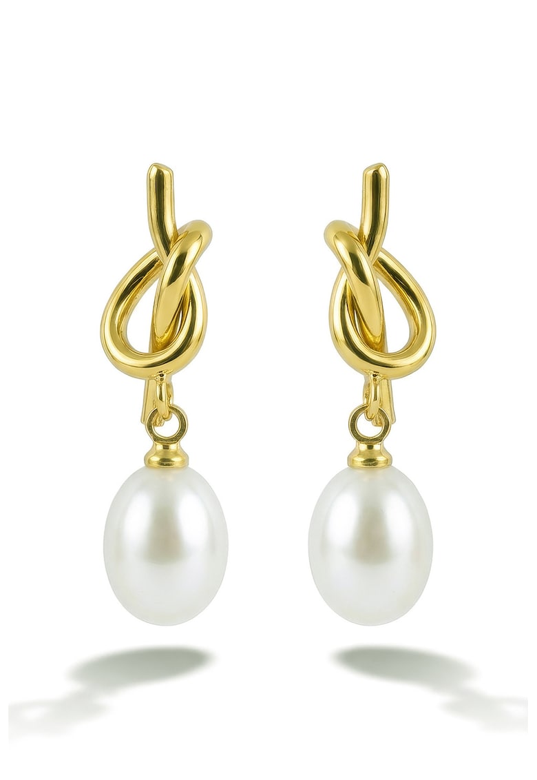 Cercei drop placati cu aur de 18K si decorati cu perle de apa dulce - Alb/Auriu