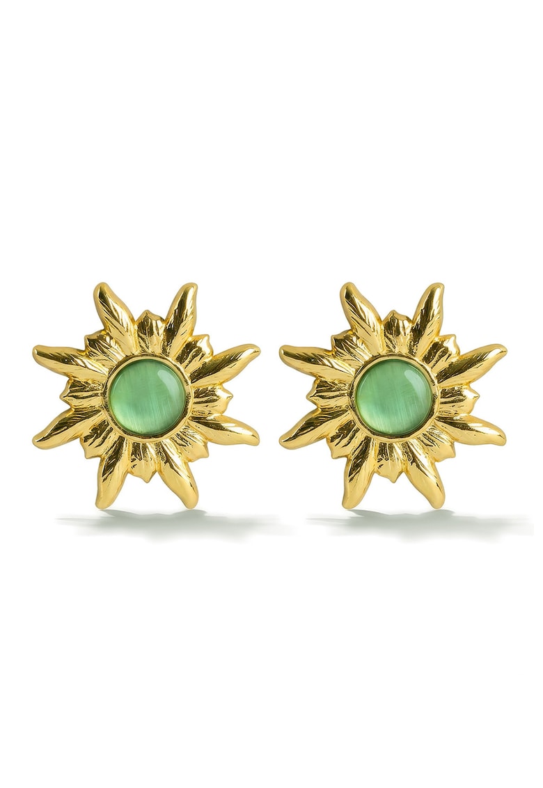 Cercei in forma de soare placati cu aur de 18K - Auriu/Verde fistic