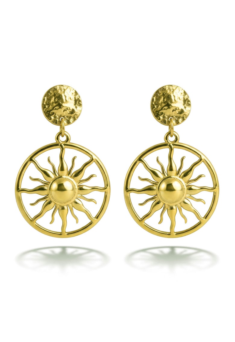 Cercei rotunzi in forma de soare placati cu aur de 18K - Auriu