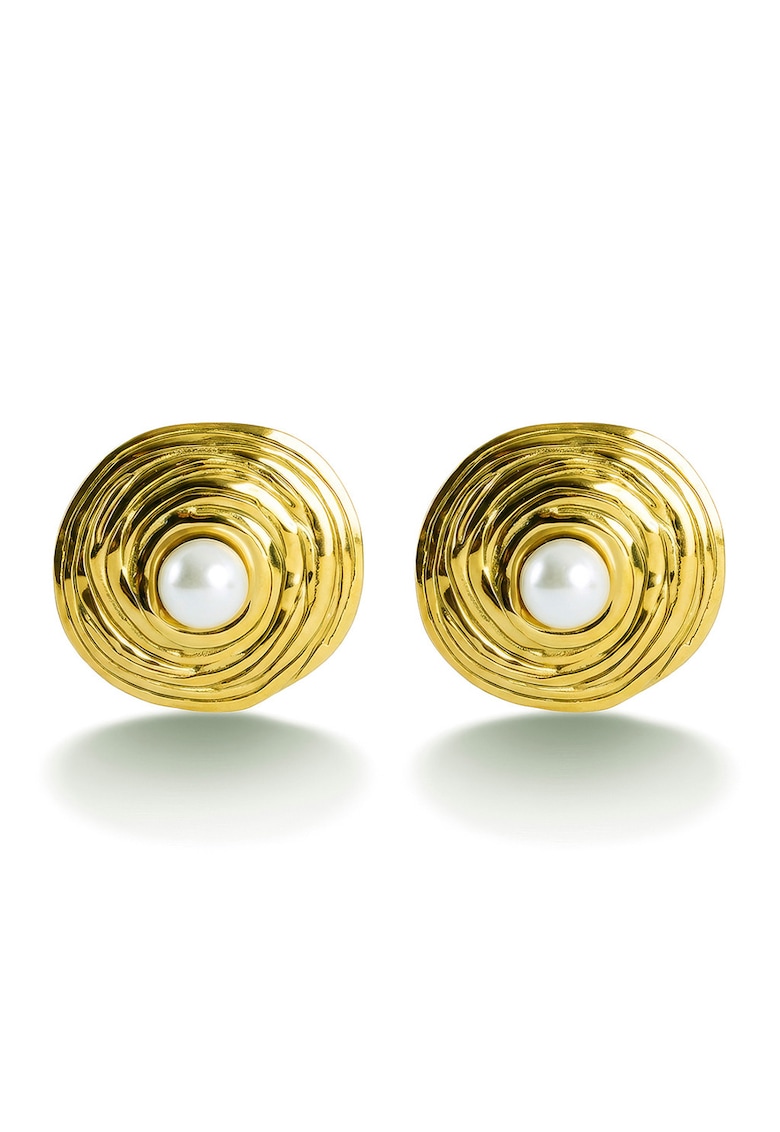 Cercei rotunzi placati cu aur de 18K si decorati cu perle - Auriu/White
