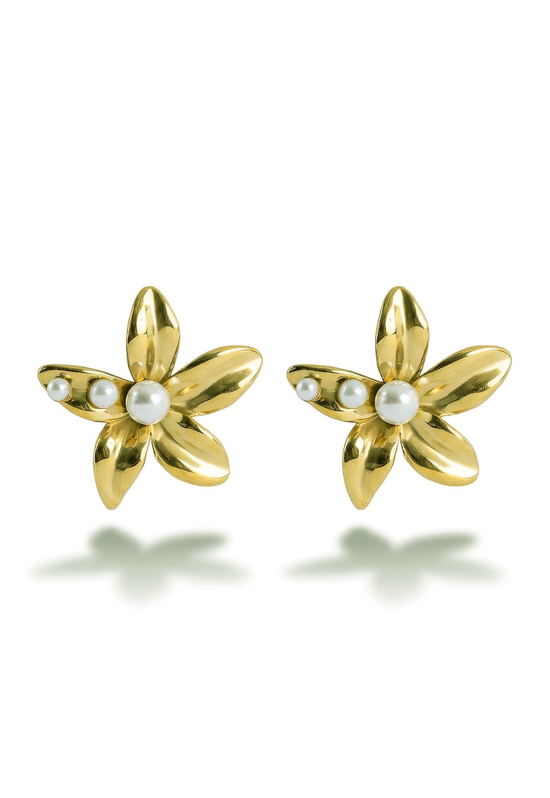 Cercei placati cu aur de 18K - cu design floral - Alb/Auriu