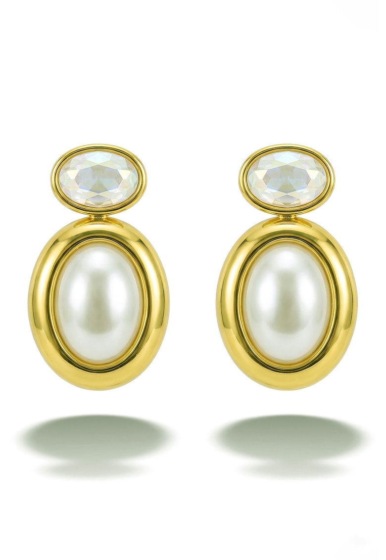 Cercei drop placati cu aur de 18K - Alb/Auriu