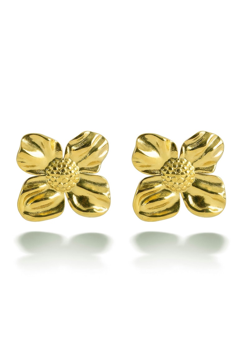 Cercei din otel inoxidabil placati cu aur de 18K - cu design floral - Auriu