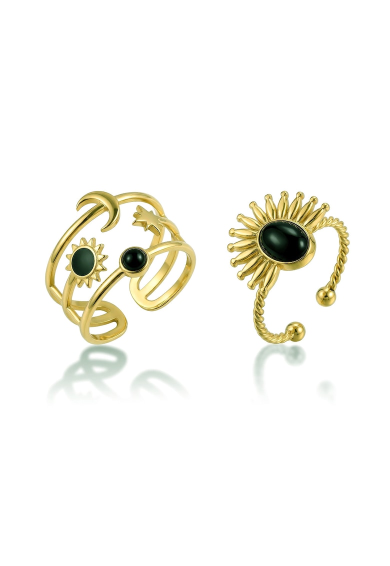 Set de inele placat cu aur de 18K decorat cu email - 2 piese - Auriu