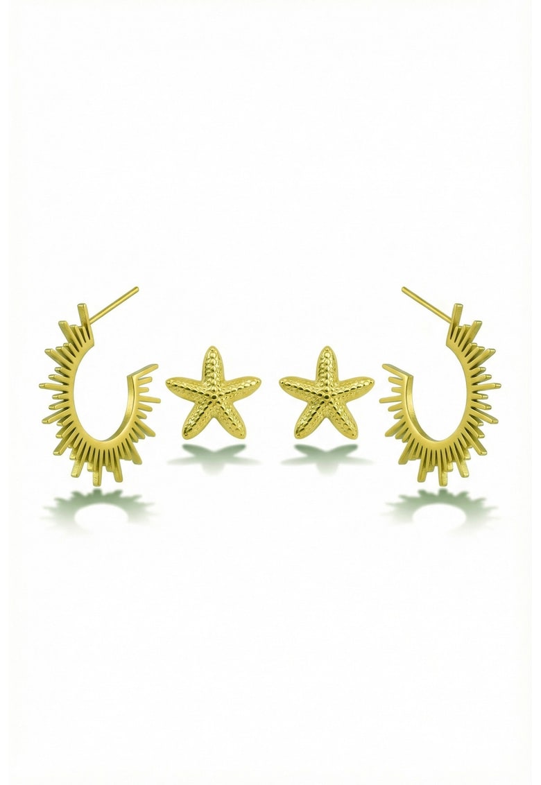 Set de cercei placati cu aur de 18K - 2 perechi - Auriu