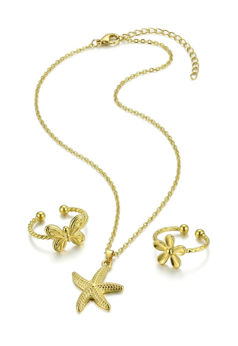 Set de colier si inele placat cu aur de 18K - 3 piese - Auriu