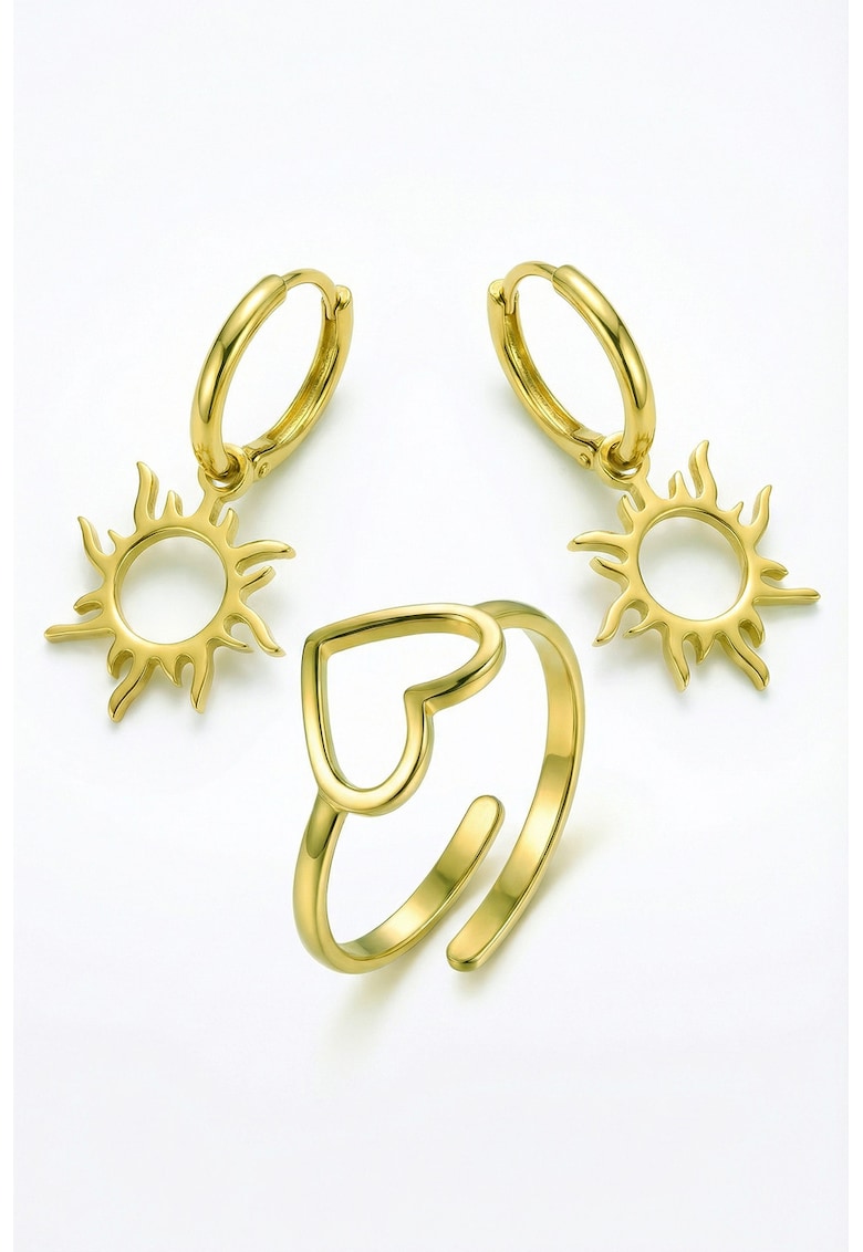 Set de cercei si inel placat cu aur de 18K - 3 piese - Auriu