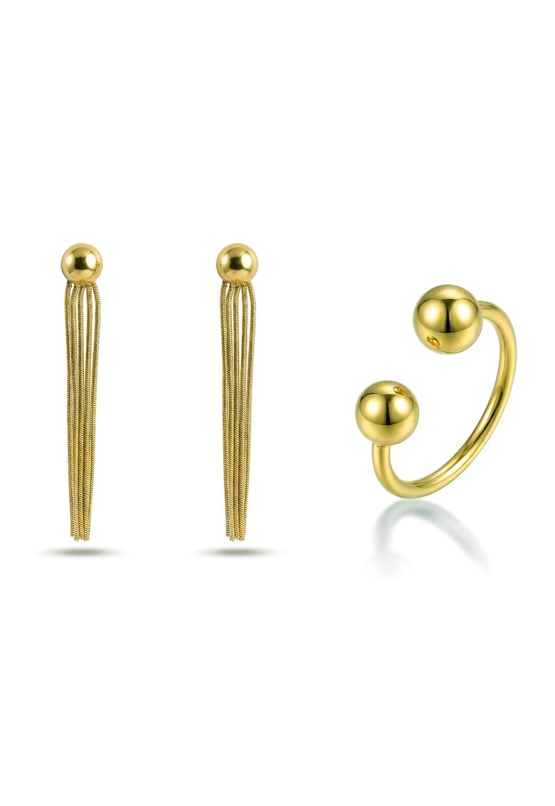 Set de cercei drop si inel placat cu aur de 18K - 3 piese - Auriu