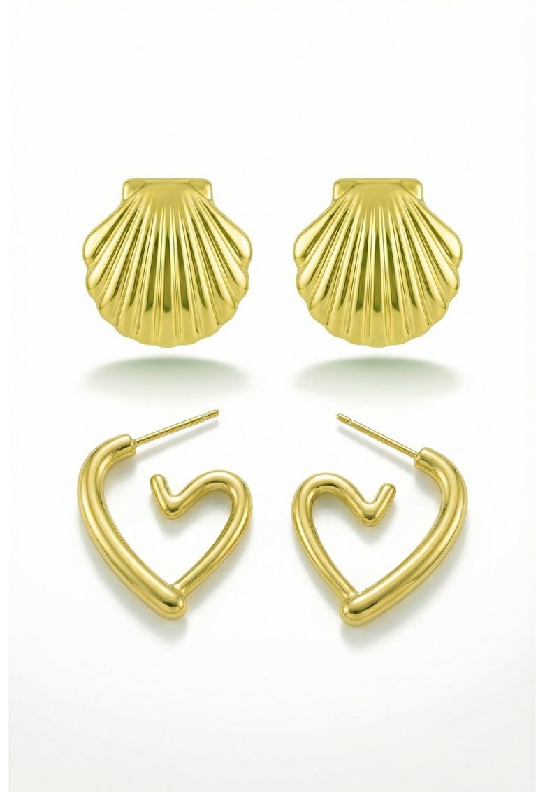 Set de cercei placat cu aur de 18K - 2 piese - Auriu