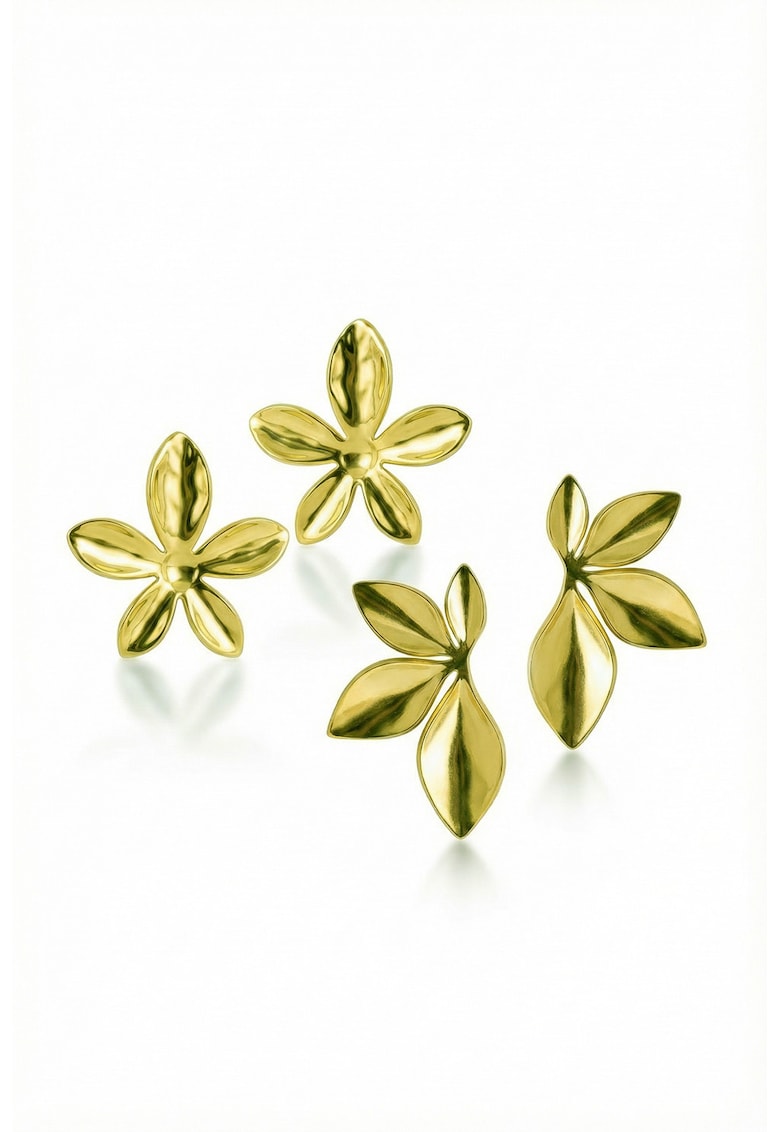 Set de cercei in forma de floare placat cu aur de 18K - 2 perechi - Auriu