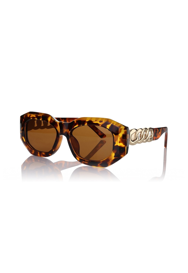 Ochelari de soare ovali cu model unisex - Galben pal/Maro pamantiu