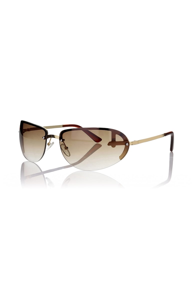 Ochelari de soare ovali cu lenitle degrade si model unisex - Auriu/Maro pamantiu