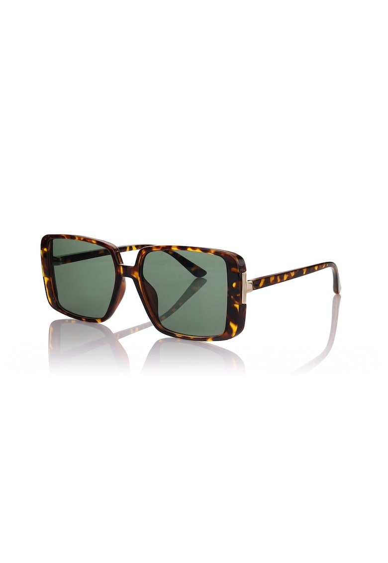 Ochelari de soare unisex cu lentile patrate si model tortoise - Galben pal/Maro pamantiu
