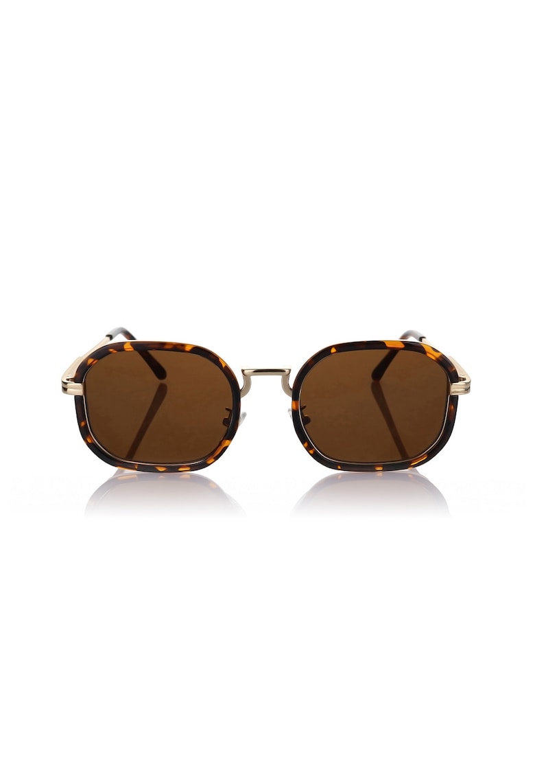 Ochelari de soare rotunzi cu lentile uni si model unisex - Maro inchis/Galben pal