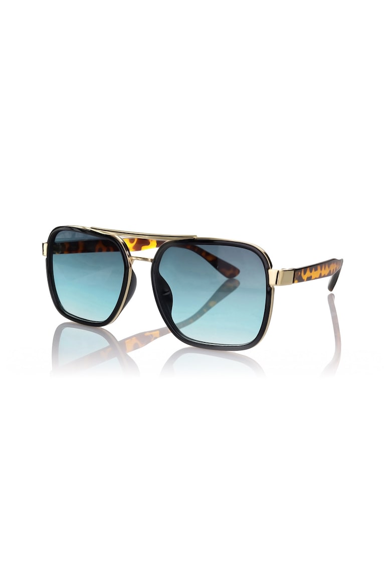 Ochelari de soare patrati cu lentile degrade si model unisex - Auriu/Negru