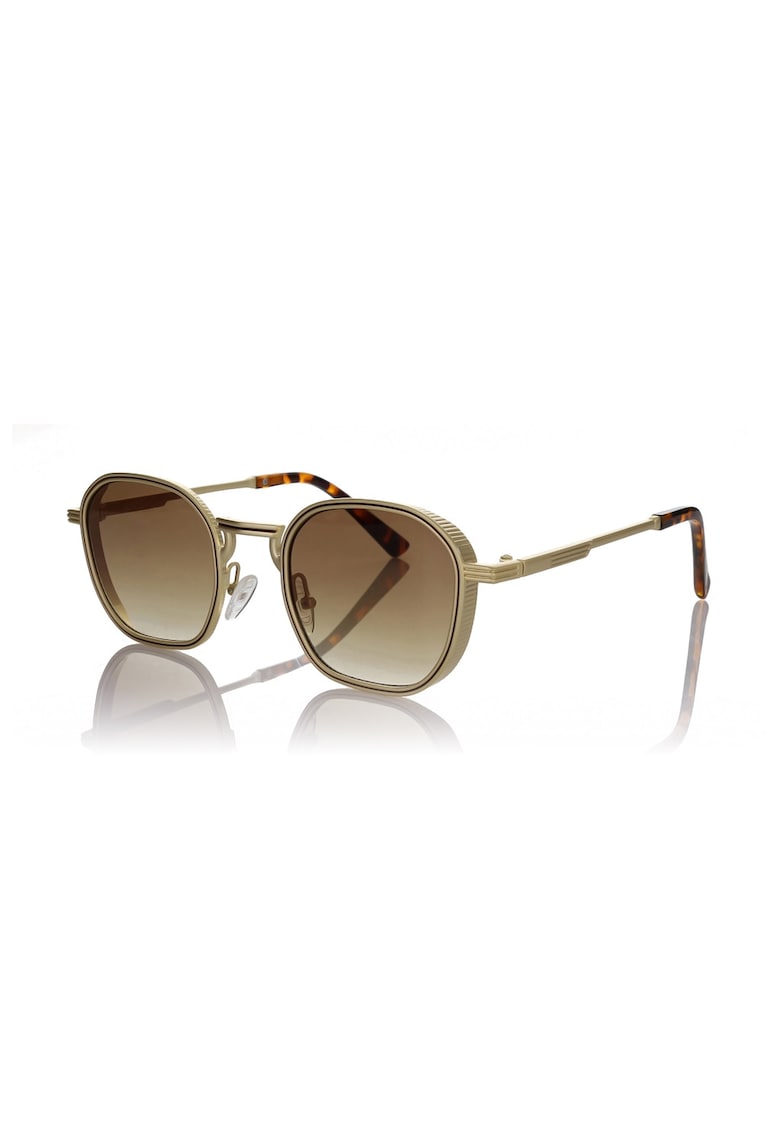Ochelari de soare rotunzi cu lentile degrade si model unisex - Maro inchis/Bej deschis