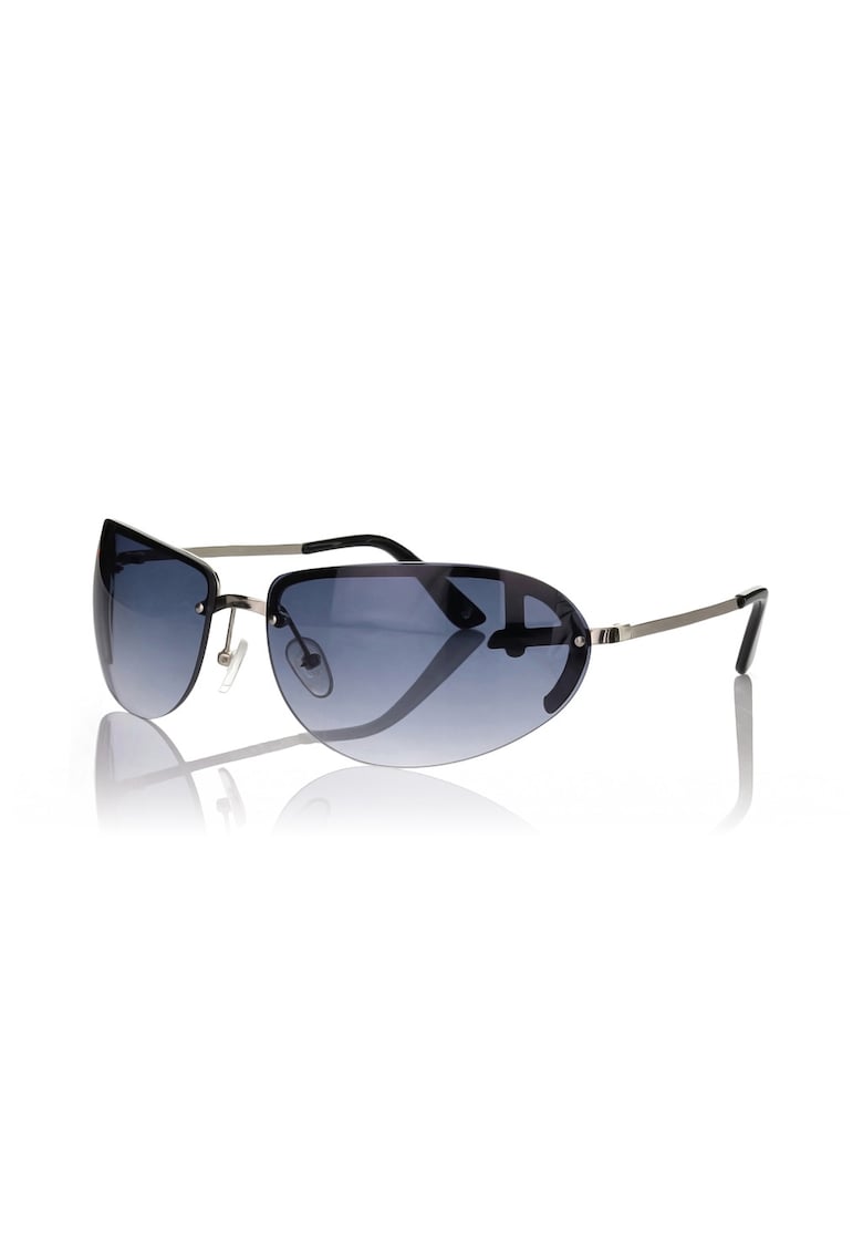 Ochelari de soare ovali cu model unisex - Negru/Argintiu