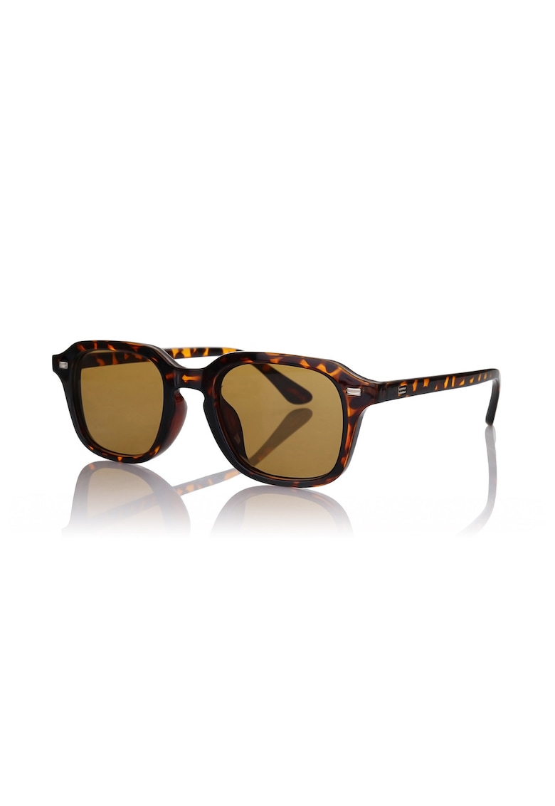 Ochelari de soare patrati cu rama animal print si model unisex - Maro inchis/Galben pal