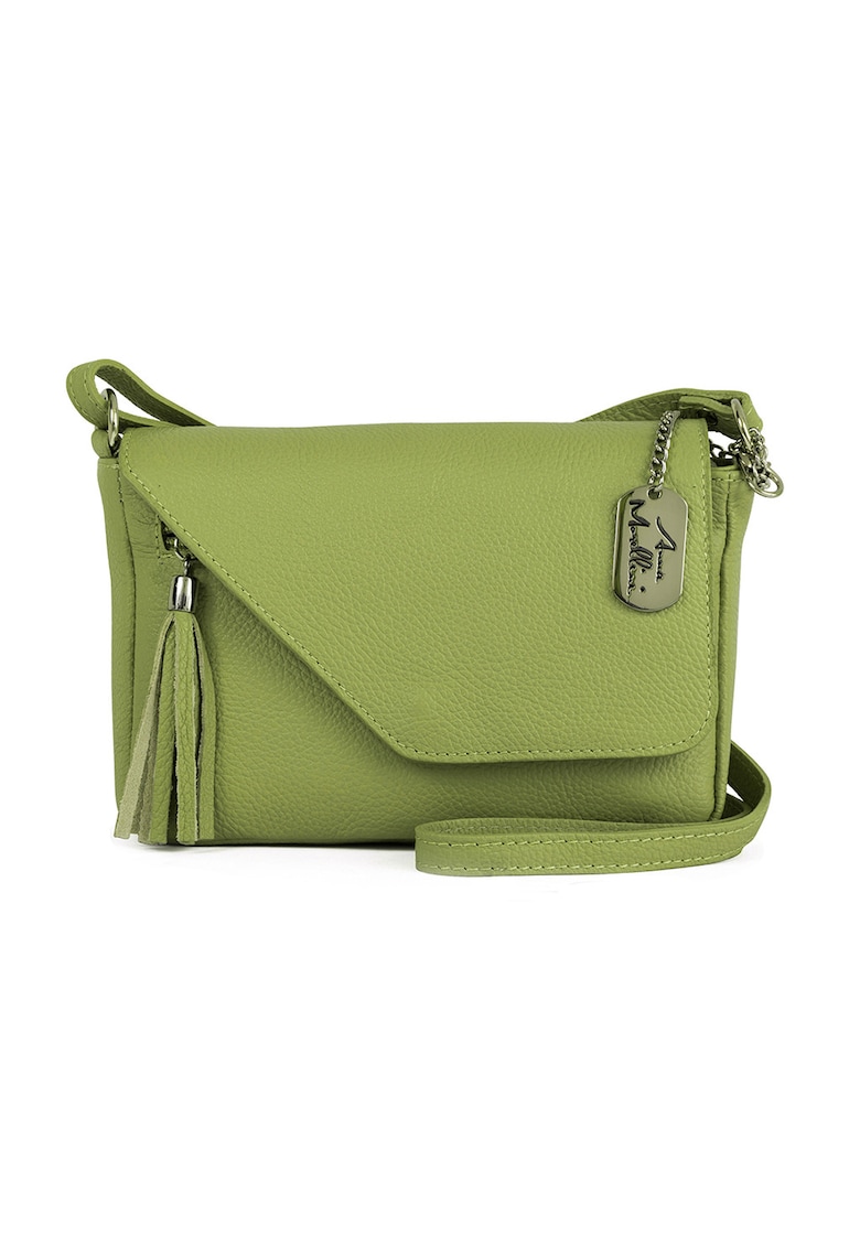 Geanta crossbody din piele cu inchidere cu clapa - Verde masliniu deschis