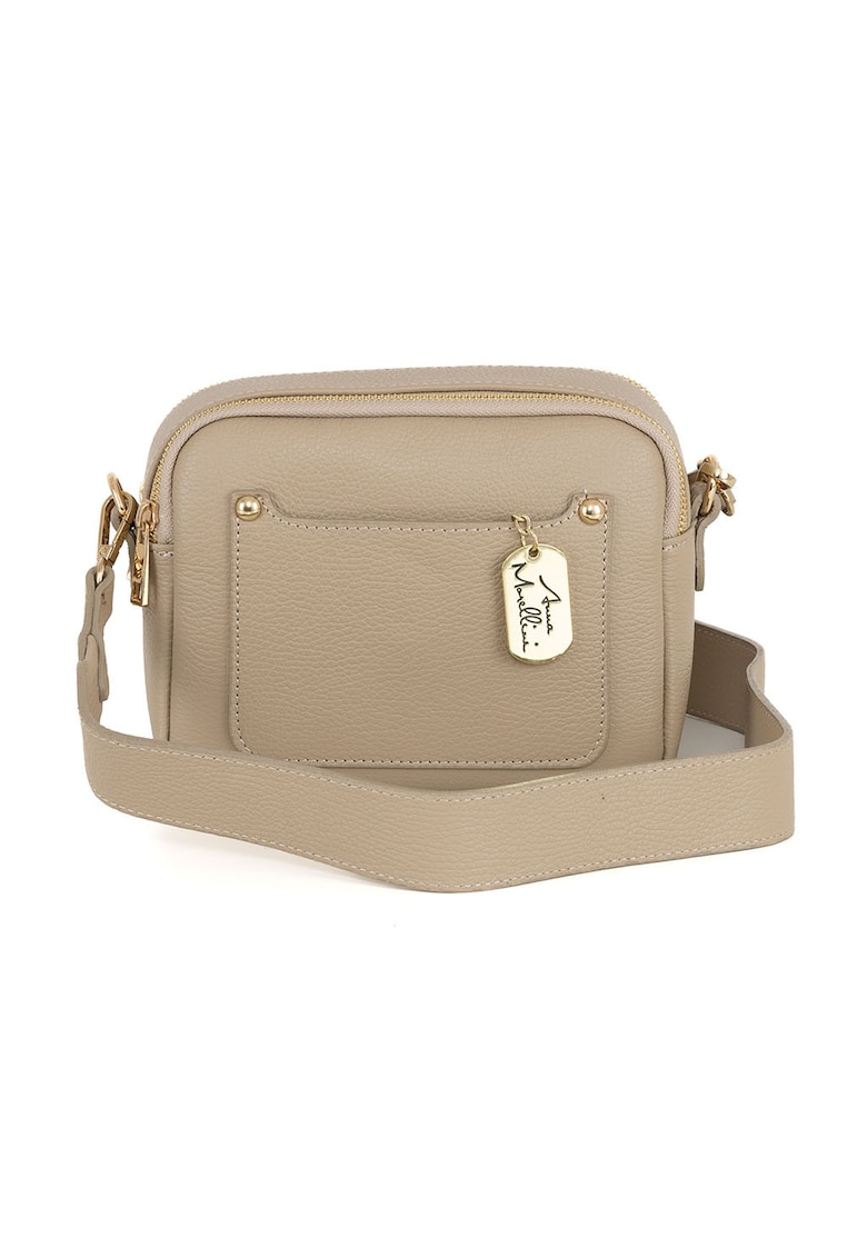 Geanta crossbody din piele cu bareta detasabila - Bej inchis