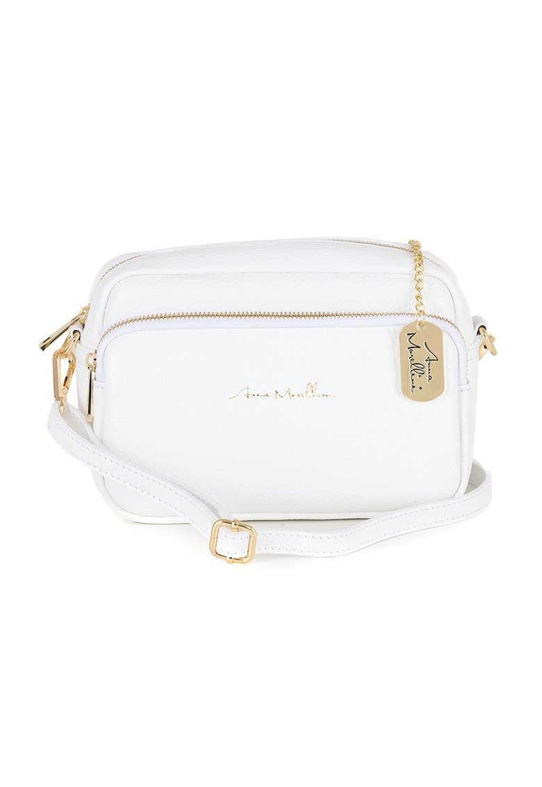 Geanta crossbody din piele cu buzunar frontal cu fermoar - Alb optic