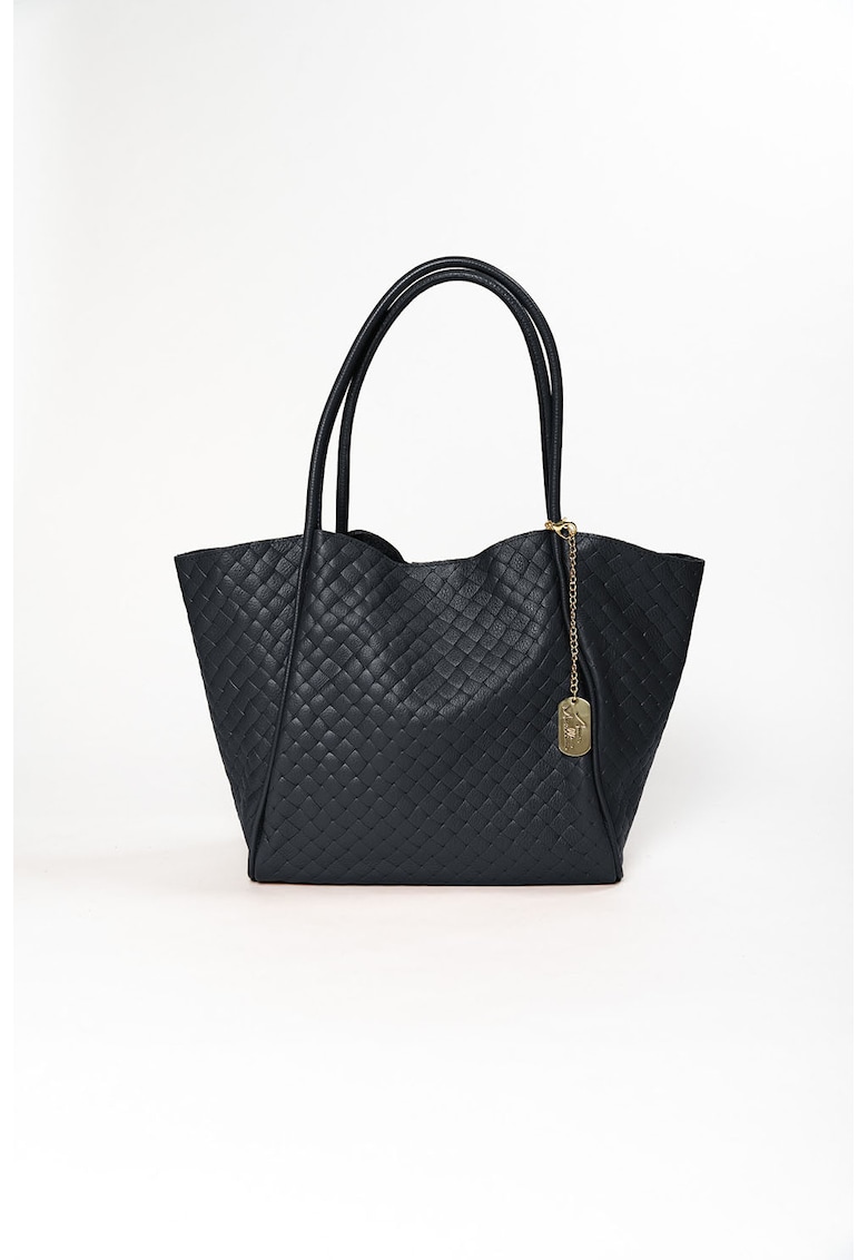 Geanta tote din piele cu accesoriu detasabil cu logo - Negru antracit
