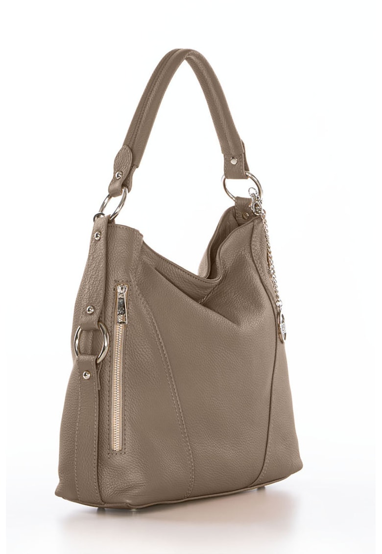 Geanta hobo de piele cu aspect texturat Castello - Maro deschis